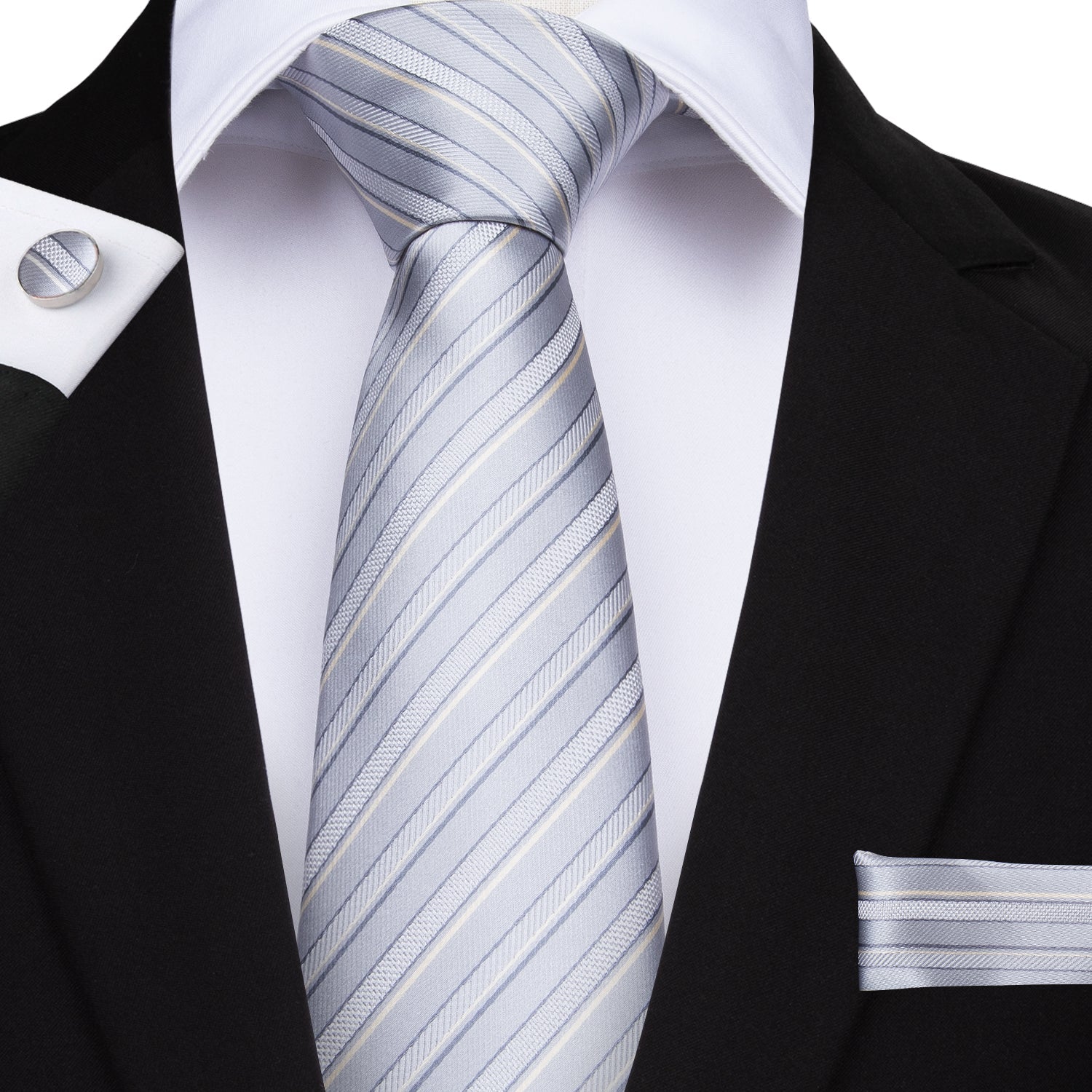 GentCrest White Striped Tie Hanky Cufflinks Set - Image 1