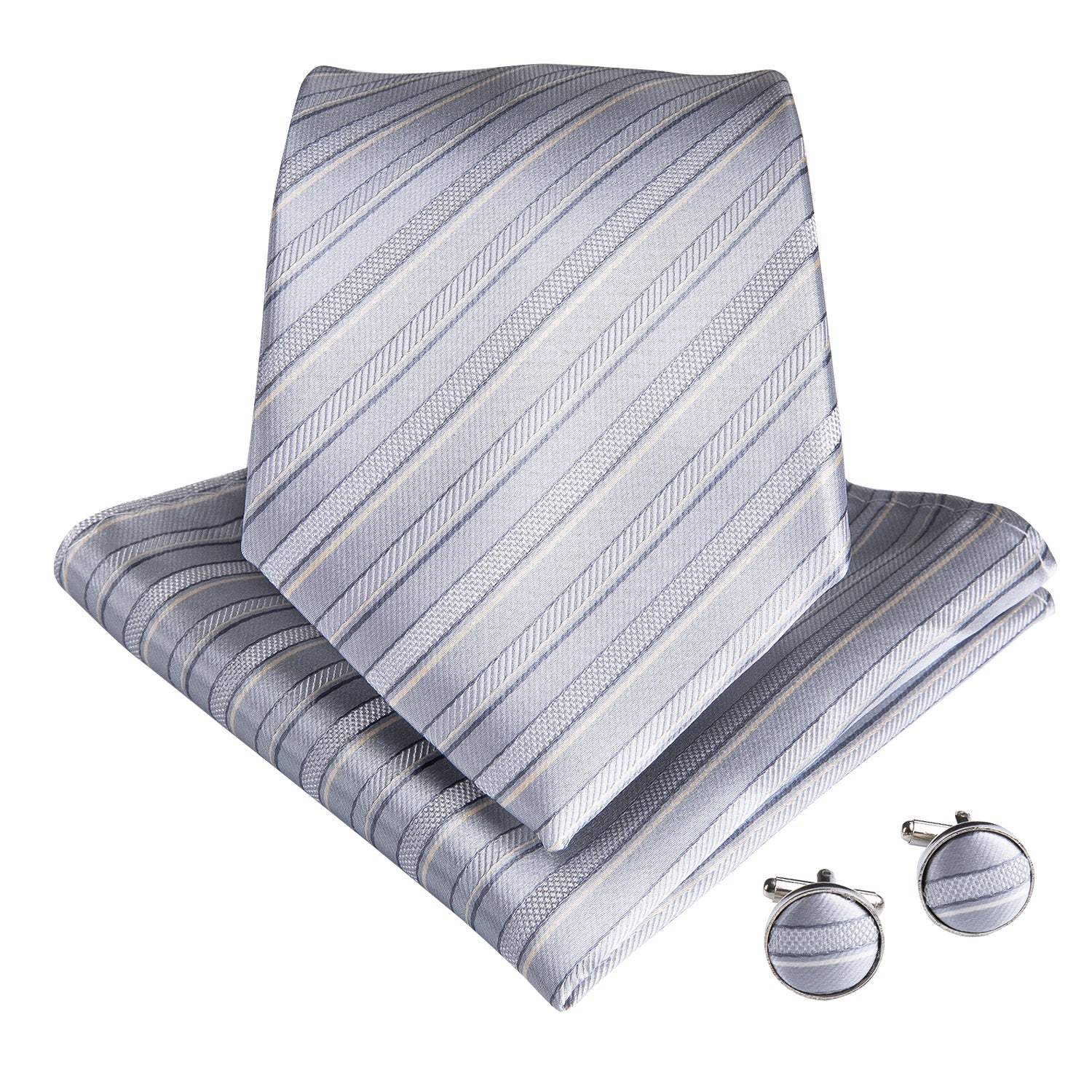 GentCrest White Striped Tie Hanky Cufflinks Set - Image 2
