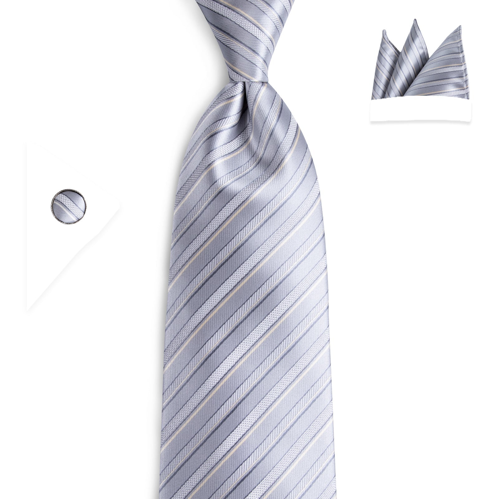 GentCrest White Striped Tie Hanky Cufflinks Set - Image 3