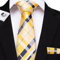 Yellow and Blue Striped Silk XL Silk Tie Set - GentCrest