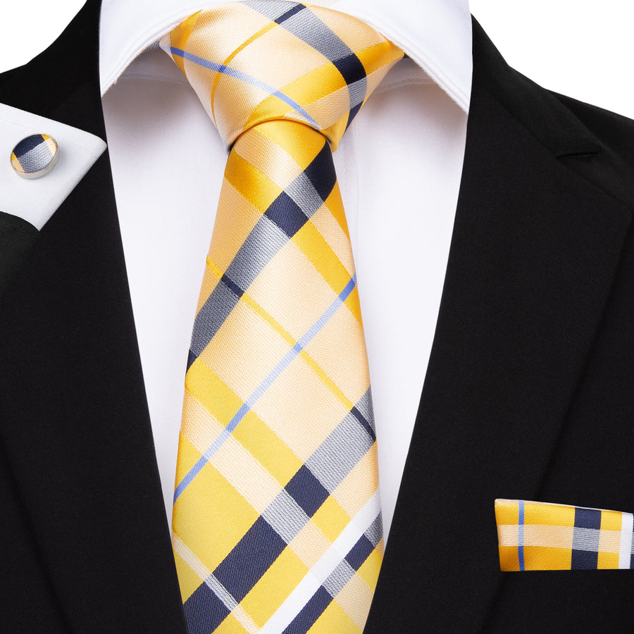 Yellow and Blue Striped Silk XL Silk Tie Set - GentCrest