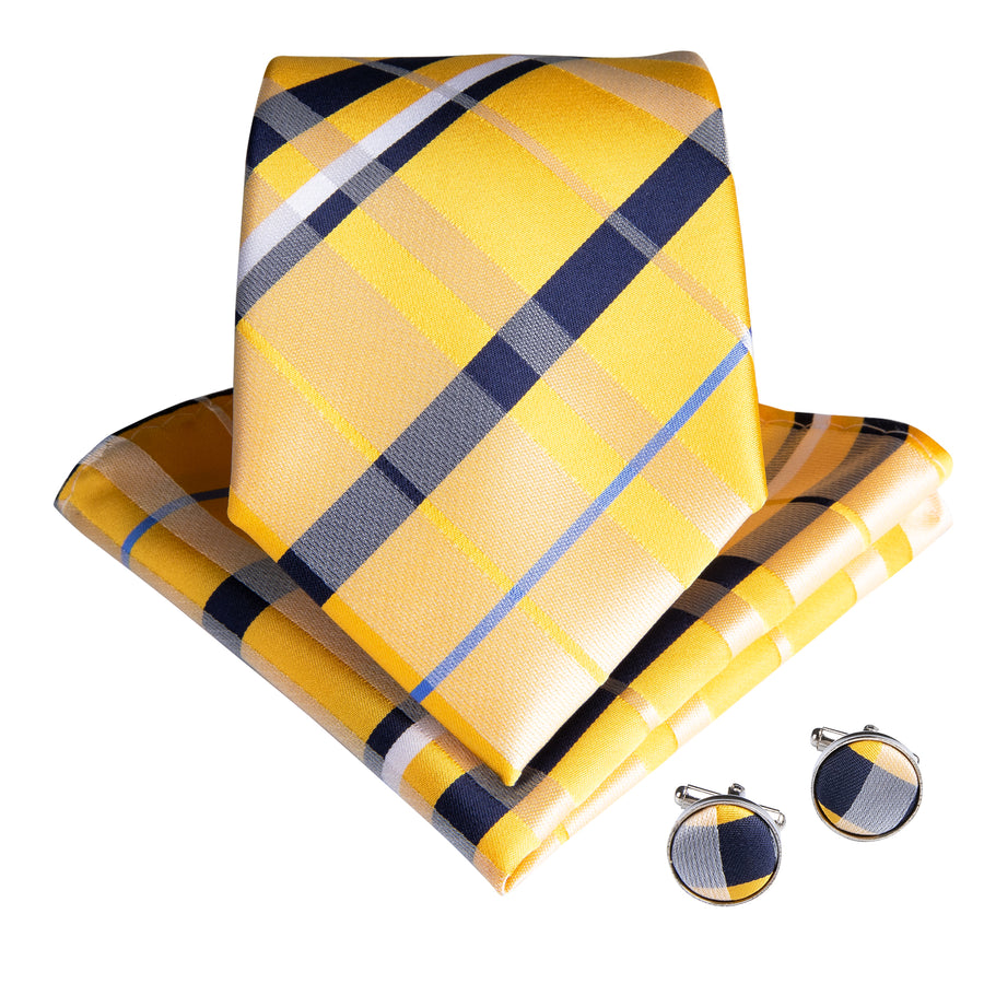 Yellow and Blue Striped Silk XL Silk Tie Set - GentCrest - View 2