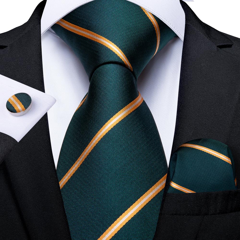GentCrest Green Striped Tie Hanky Cufflinks Set - Image 1