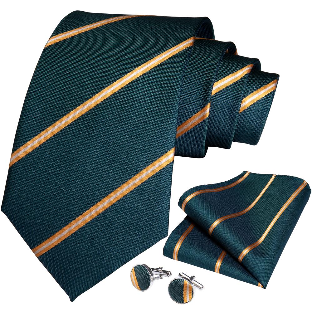 GentCrest Green Striped Tie Hanky Cufflinks Set - Image 2