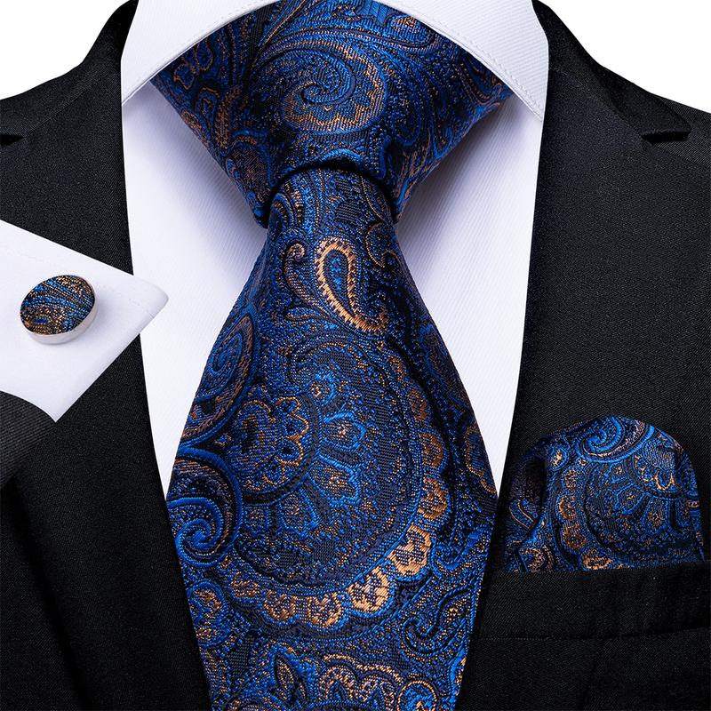 GentCrest Blue Paisley Tie Hanky Cufflinks Set - Image 1