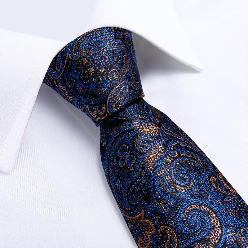 Radiant Blue Paisley with Pocket Square & Cufflinks Silk Tie Set - GentCrest - View 2