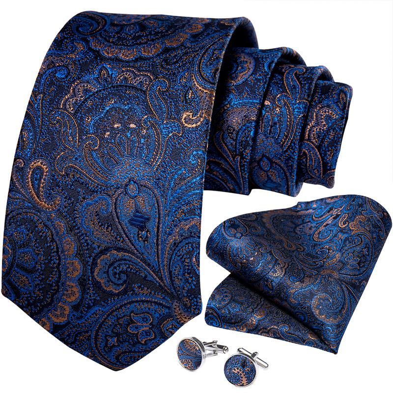Radiant Blue Paisley with Pocket Square & Cufflinks Silk Tie Set - GentCrest - View 3