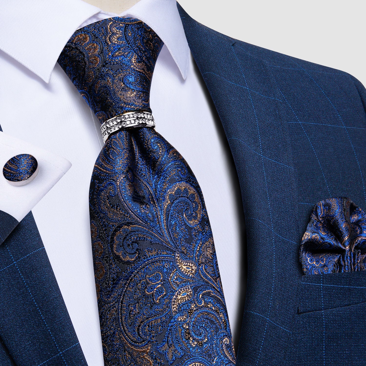 GentCrest Blue Paisley Tie with Rings - Image 2