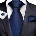 GentCrest Blue Solid Tie Hanky Cufflinks Set - Image 1