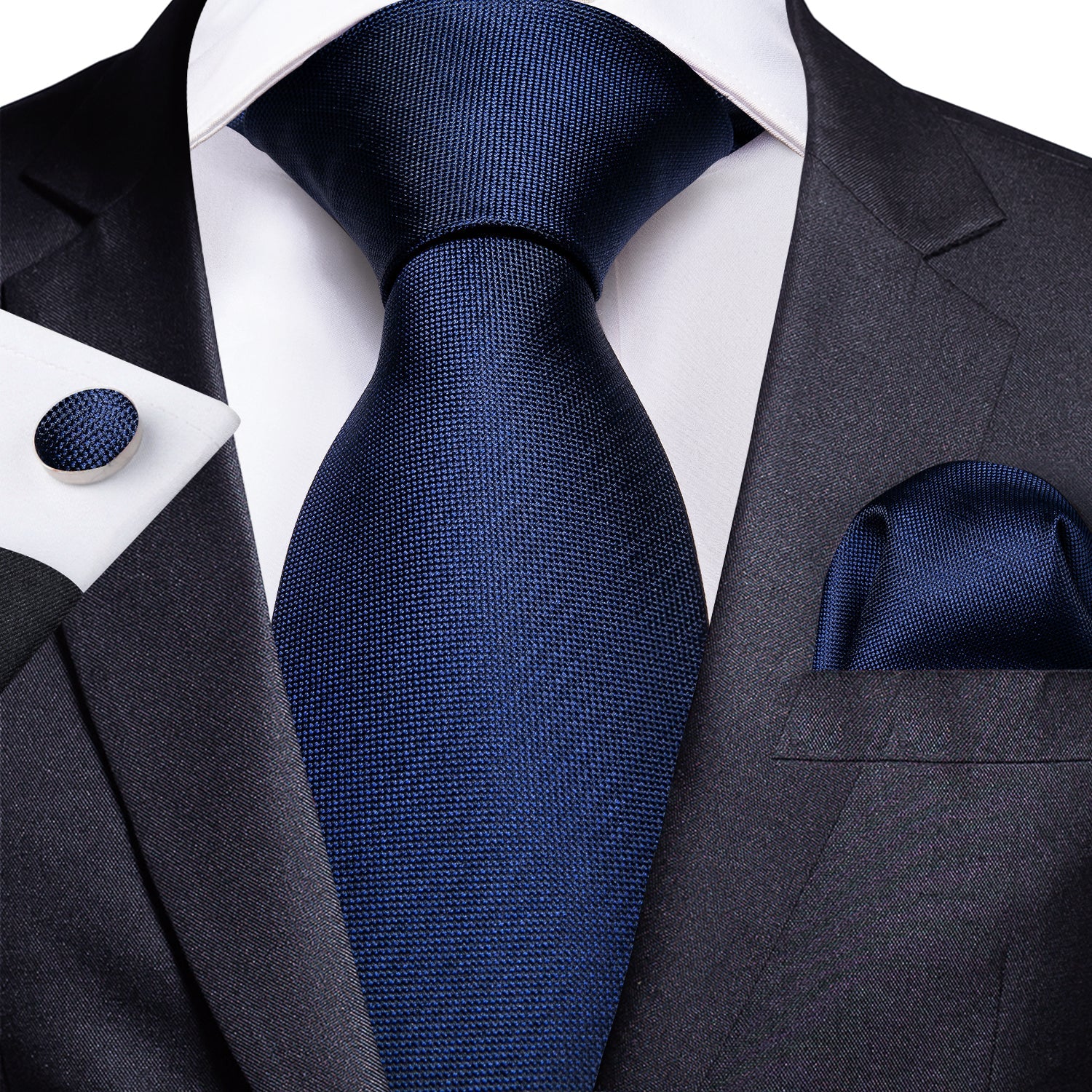 GentCrest Blue Solid Tie Hanky Cufflinks Set - Image 1