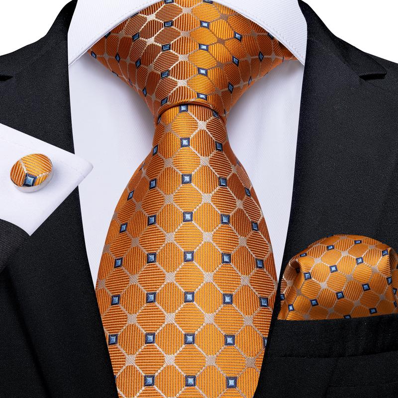 GentCrest Orange Plaid Tie Hanky Cufflinks Set - Image 1