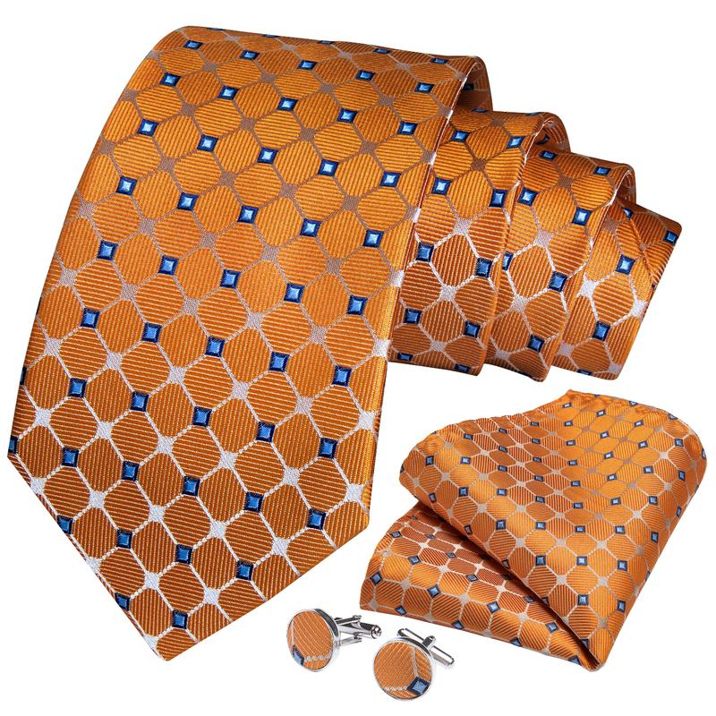 GentCrest Orange Plaid Tie Hanky Cufflinks Set - Image 2