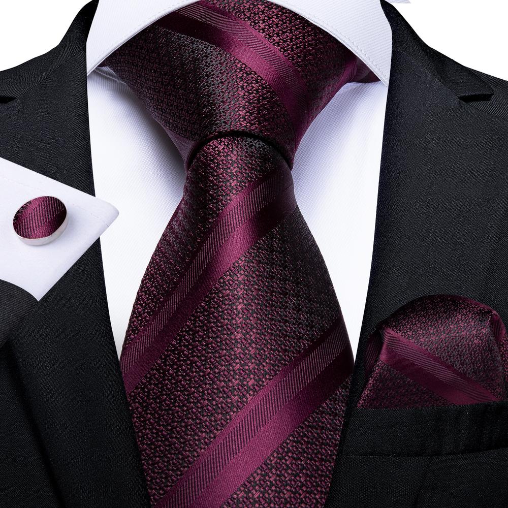 GentCrest Burgundy Striped Tie Hanky Cufflinks Set - Image 1
