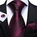 GentCrest Burgundy Striped Tie Hanky Cufflinks Set - Image 1