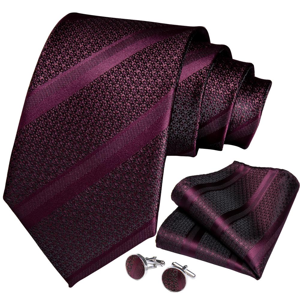 GentCrest Burgundy Striped Tie Hanky Cufflinks Set - Image 2