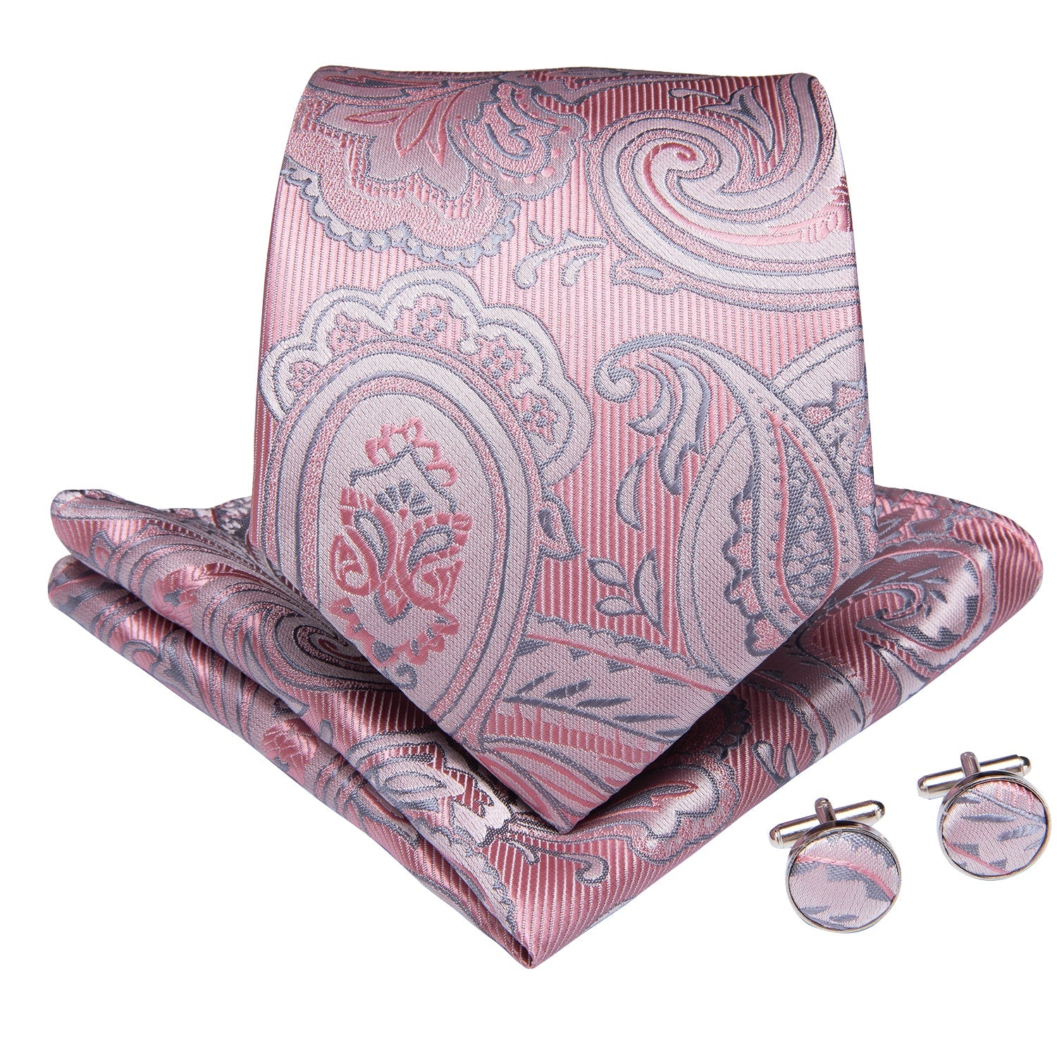 GentCrest Pink Paisley Tie Hanky Cufflinks Set - Image 2