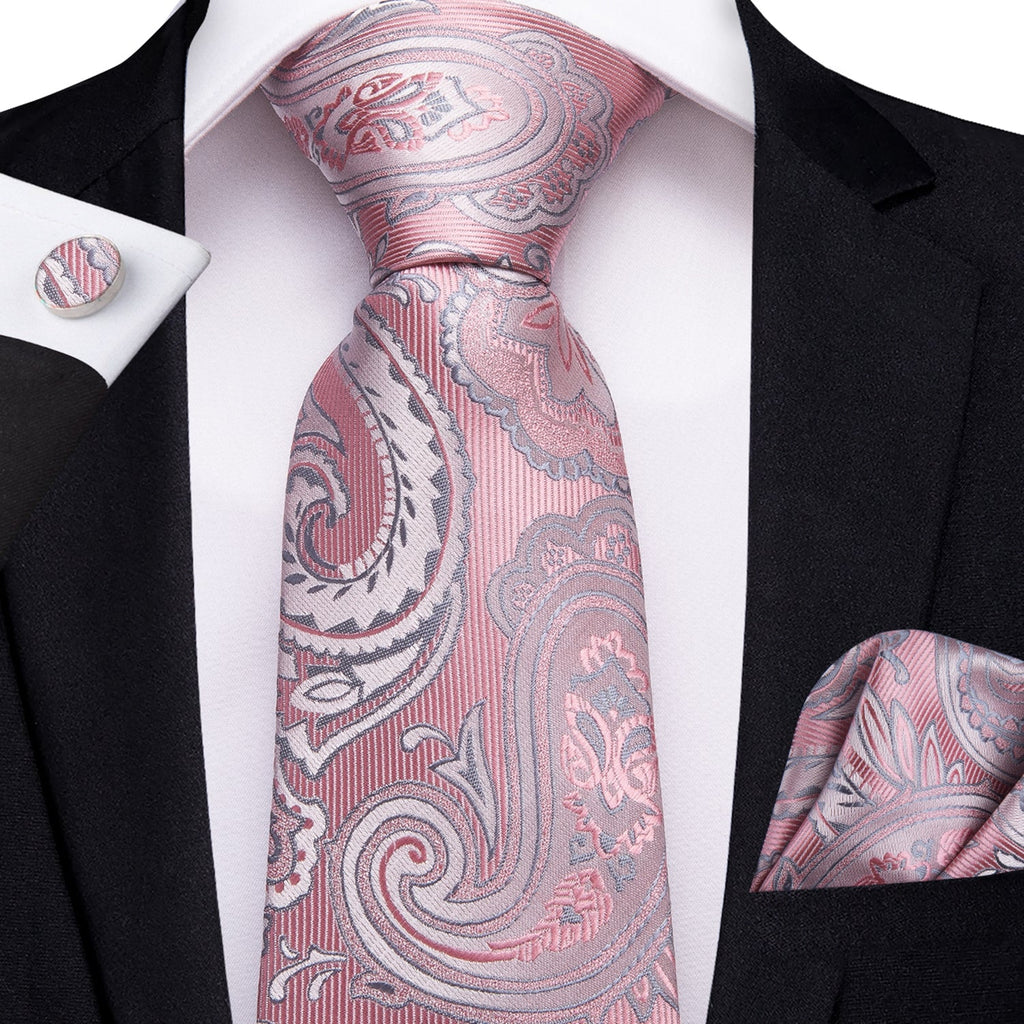 GentCrest Pink Paisley Tie Hanky Cufflinks Set - Image 1