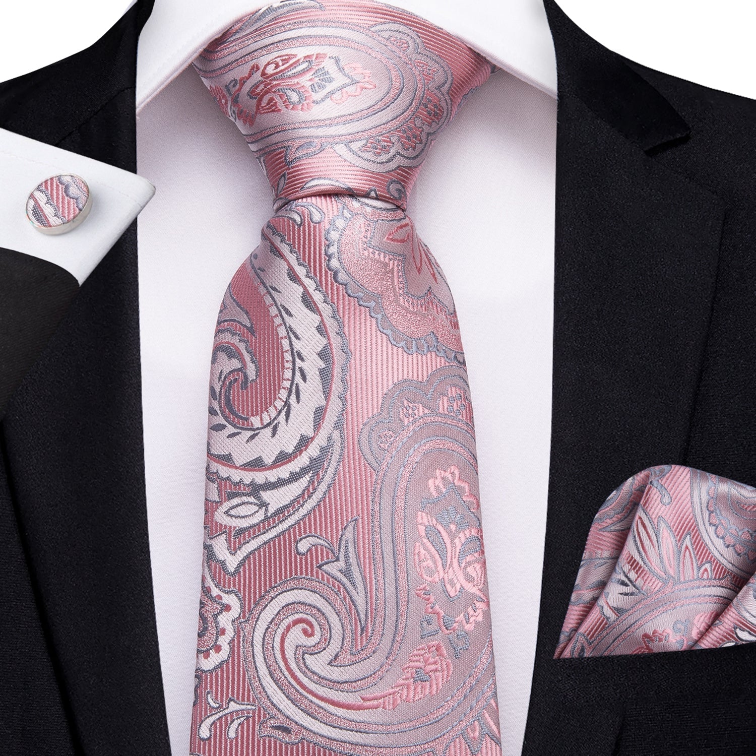 GentCrest Pink Paisley Tie Hanky Cufflinks Set - Image 1