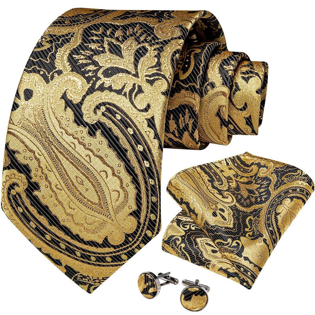 GentCrest Black Paisley Tie Hanky Cufflinks Set - Image 2