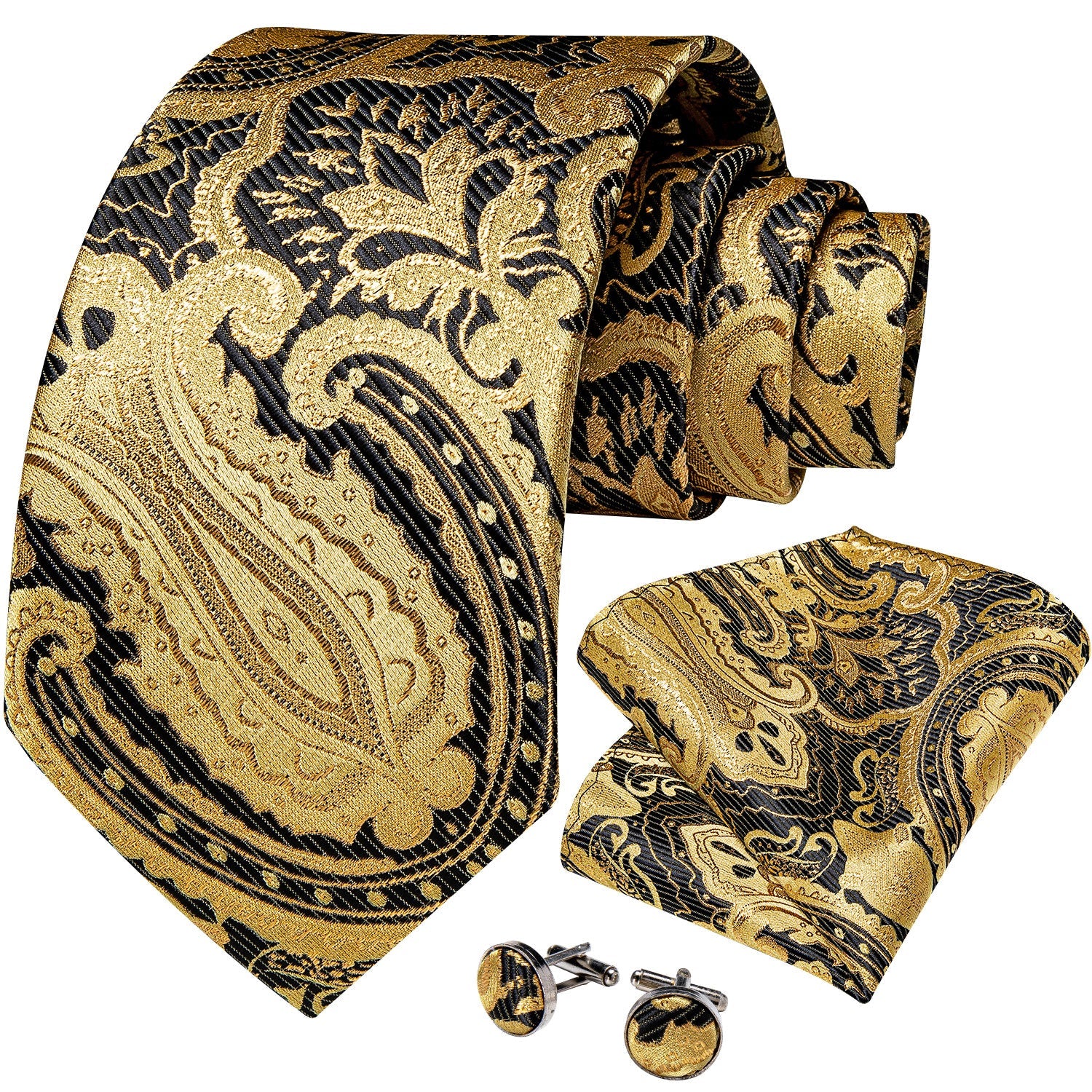 GentCrest Black Paisley Tie Hanky Cufflinks Set - Image 2