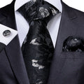 GentCrest Black Floral Tie Hanky Cufflinks Set - Image 1