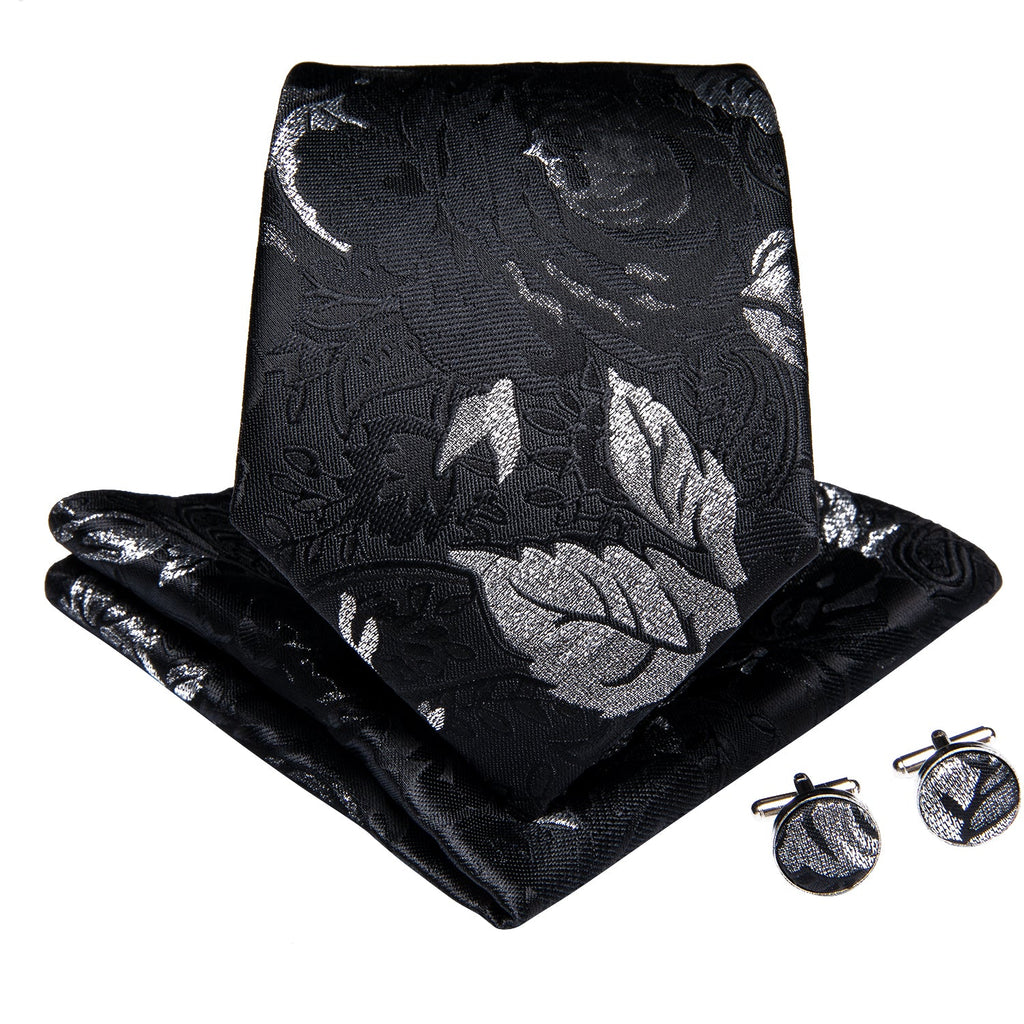 GentCrest Black Floral Tie with Rings - Image 3