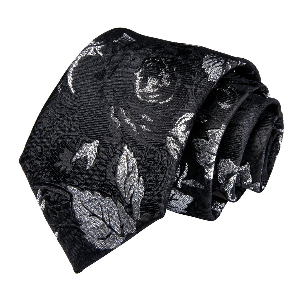 GentCrest Black Floral Tie Hanky Cufflinks Set - Image 3
