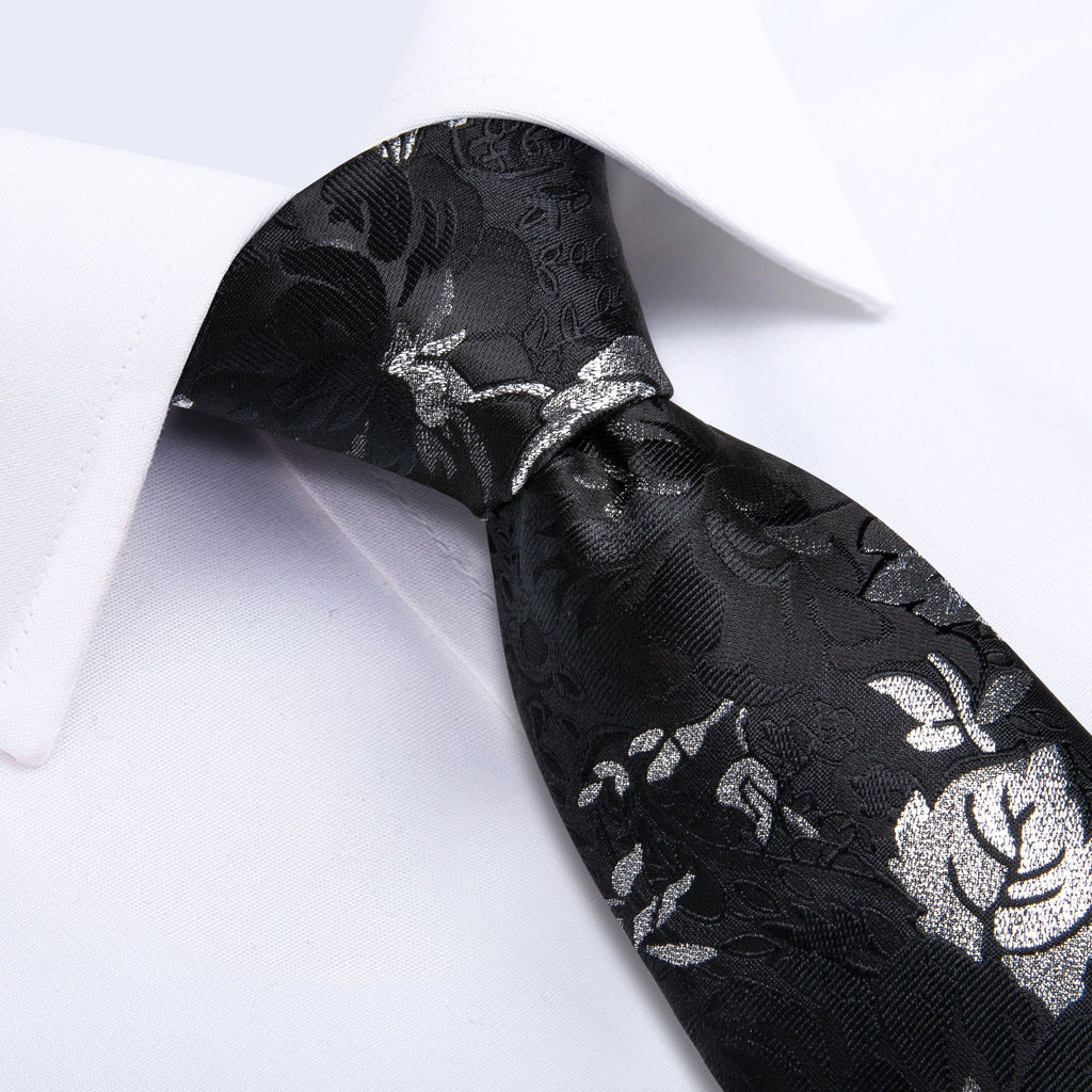 GentCrest Black Floral Tie with Rings - Image 6