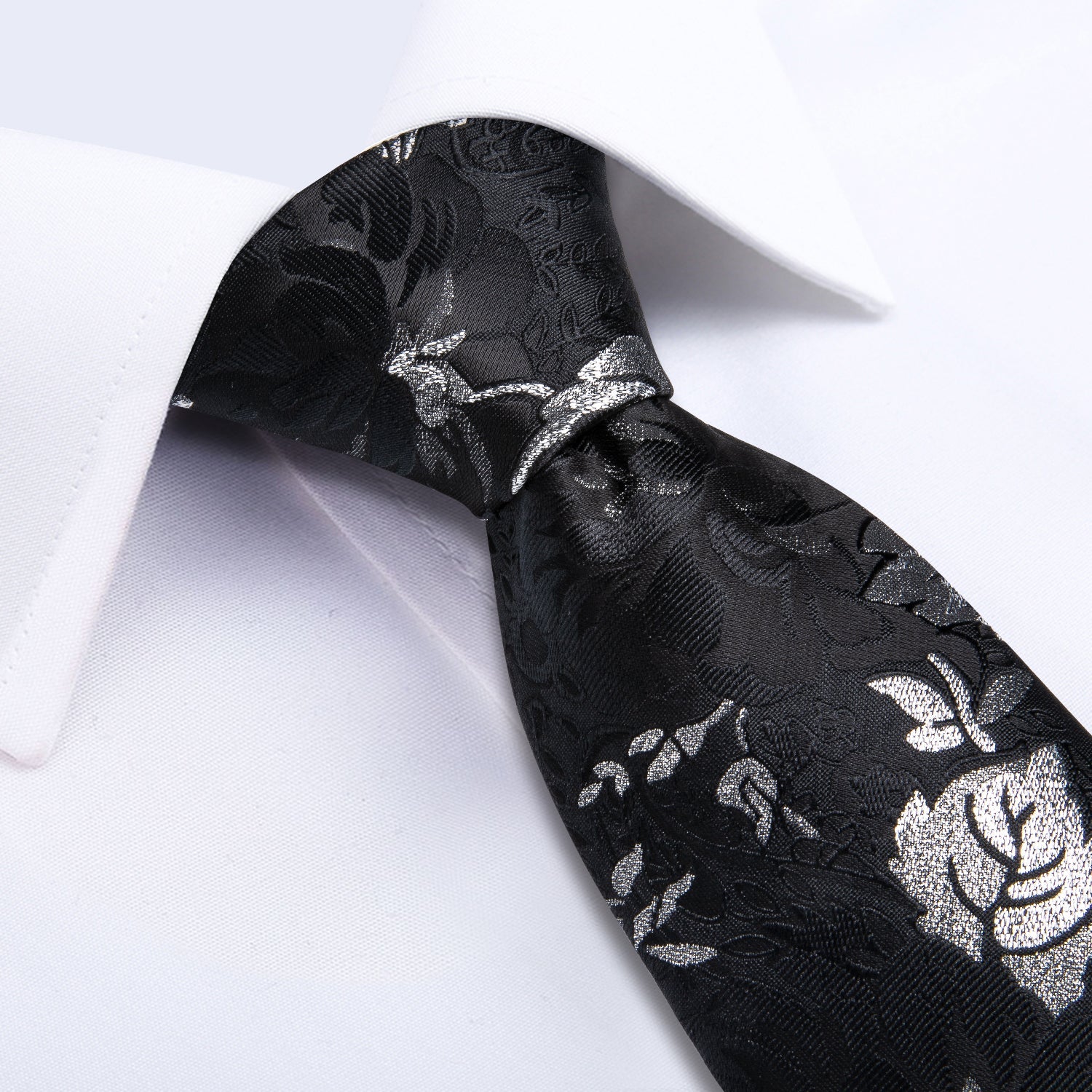 GentCrest Black Floral Tie with Rings - Image 6