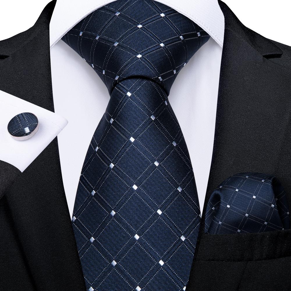 GentCrest Blue Plaid Tie Hanky Cufflinks Set - Image 1
