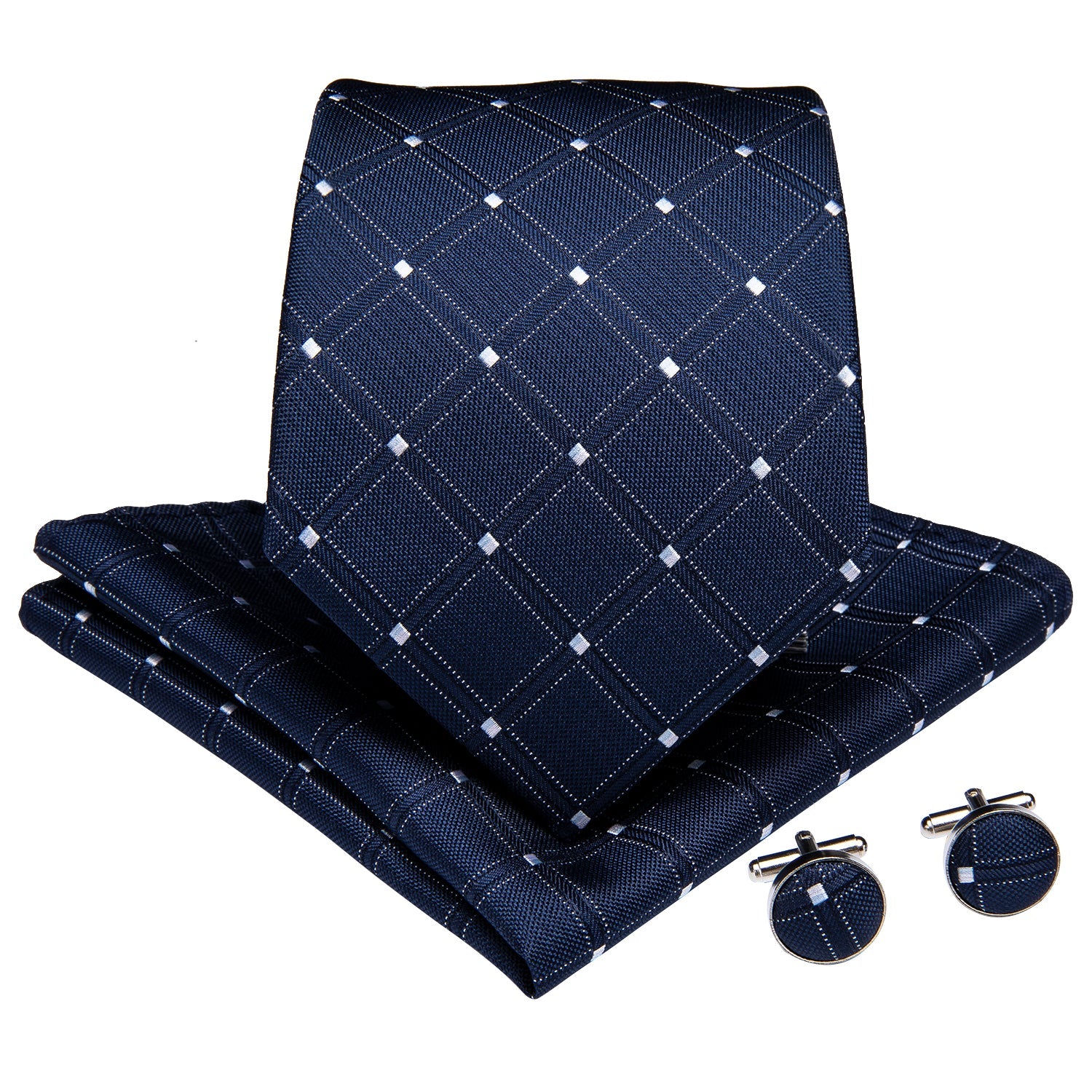GentCrest Blue Plaid Tie Hanky Cufflinks Set - Image 2