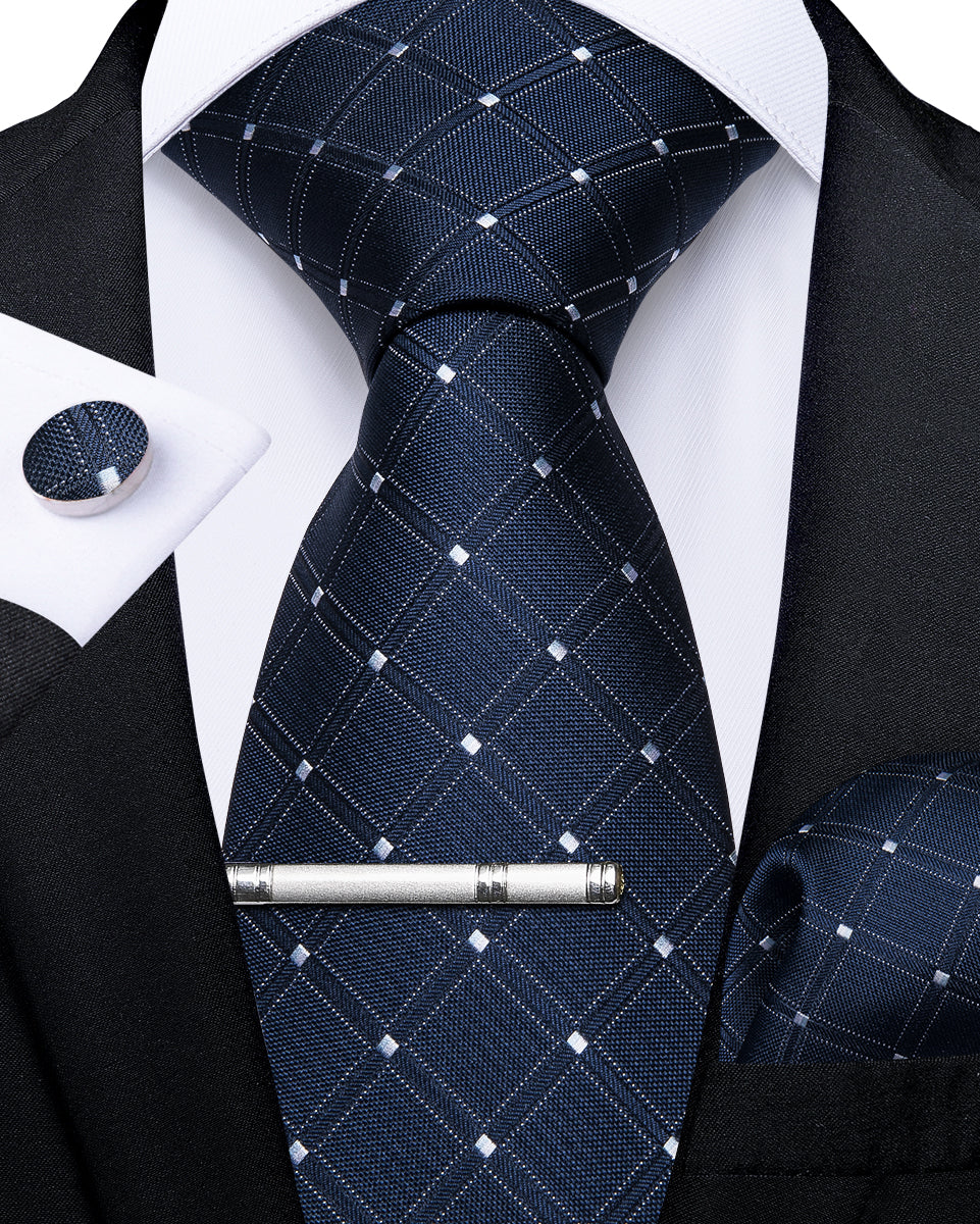GentCrest Blue Plaid Tie With Clips - Image 1