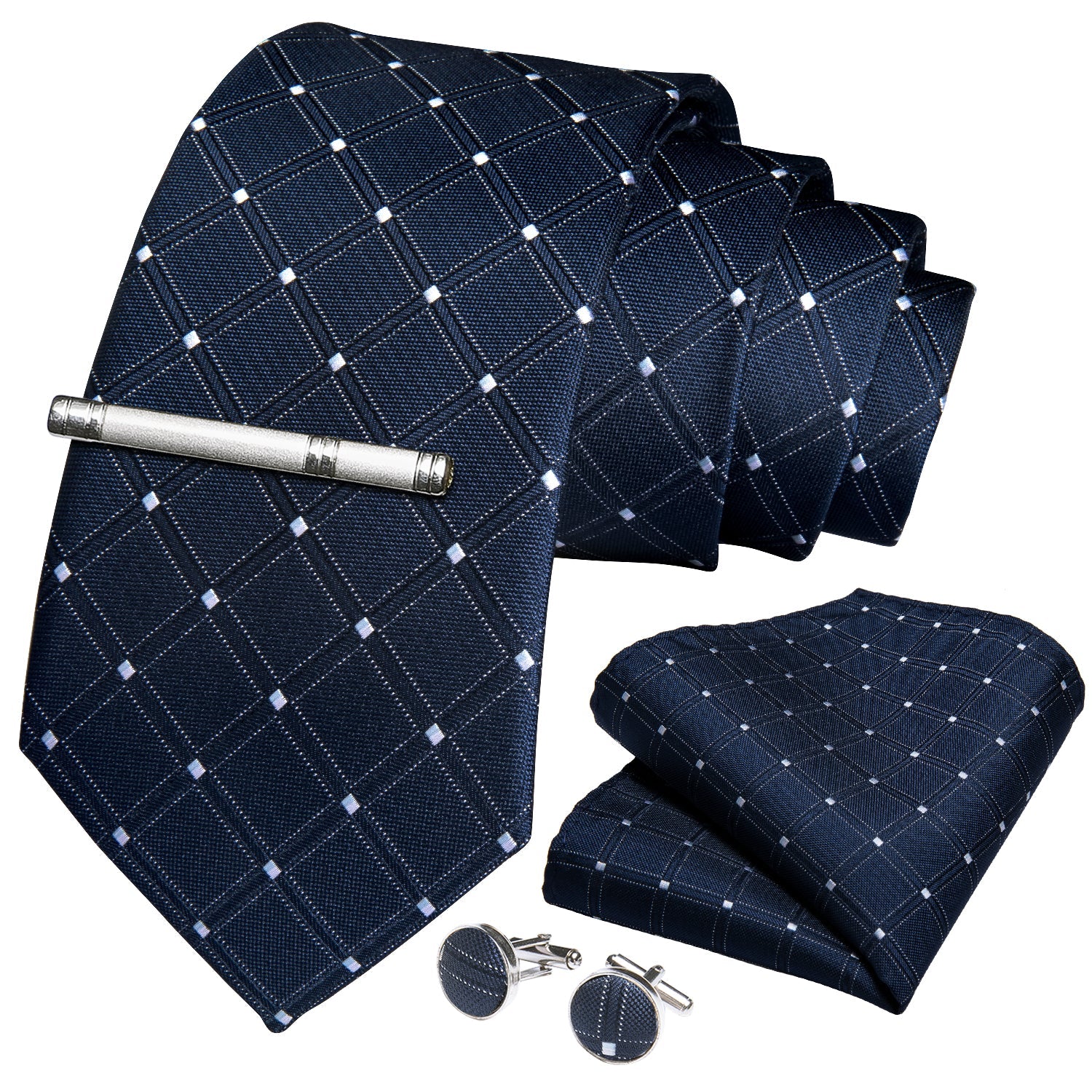 GentCrest Blue Plaid Tie With Clips - Image 2