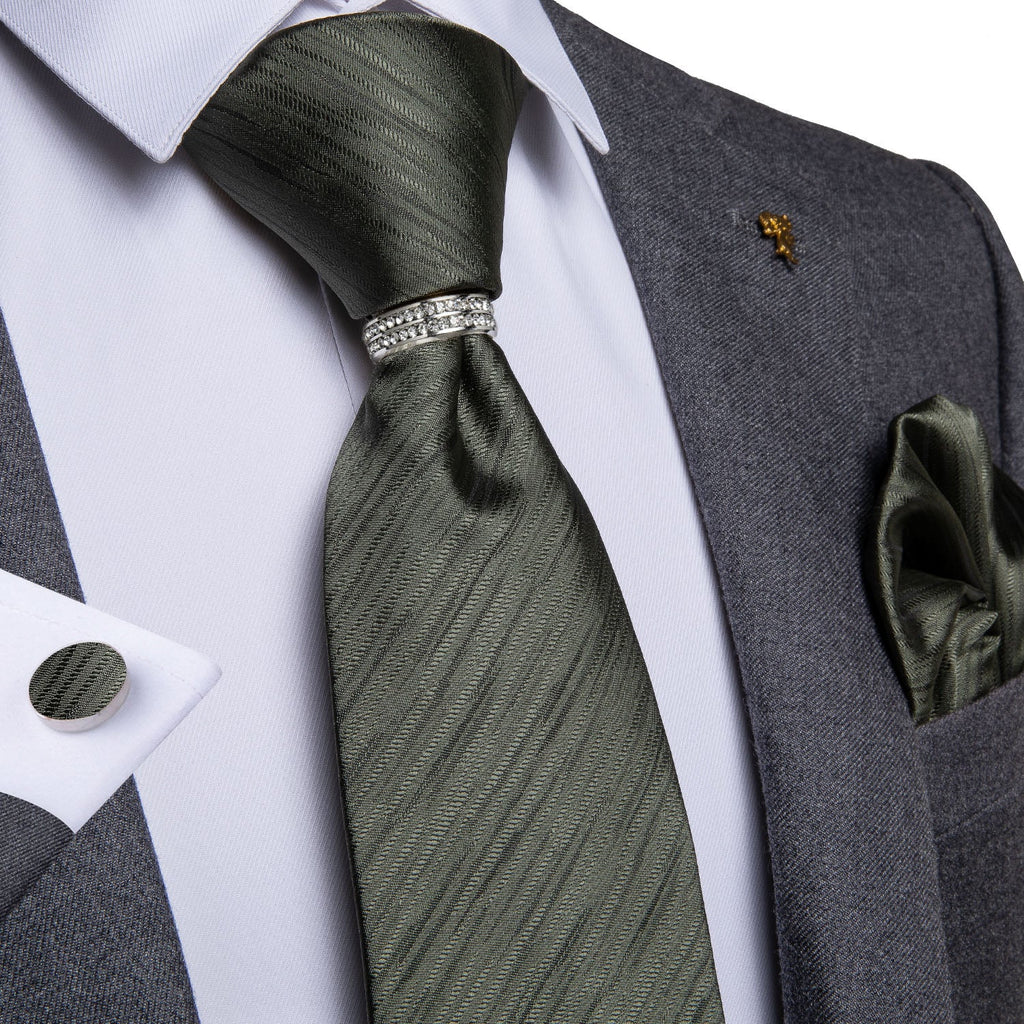 GentCrest Green Striped Tie with Rings - Image 1