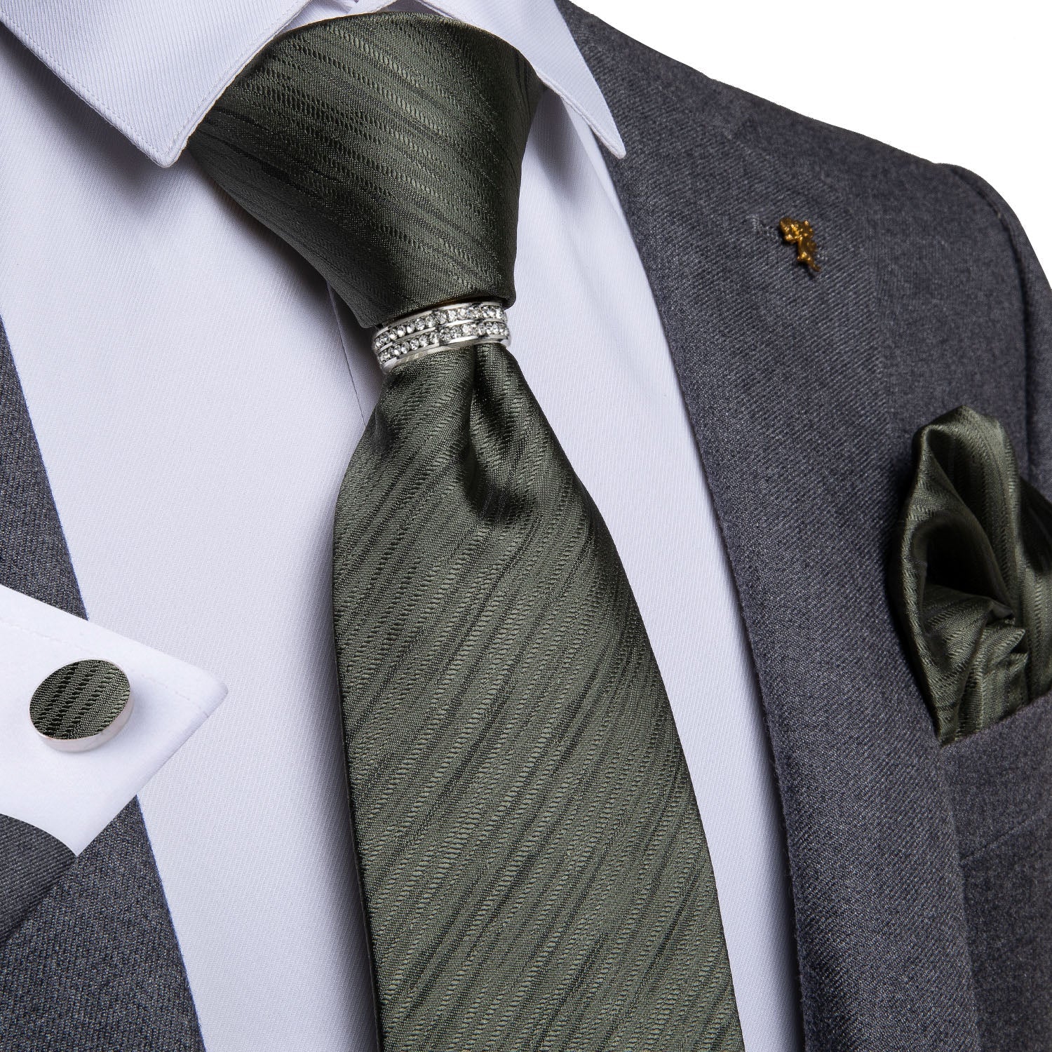 GentCrest Green Striped Tie with Rings - Image 1