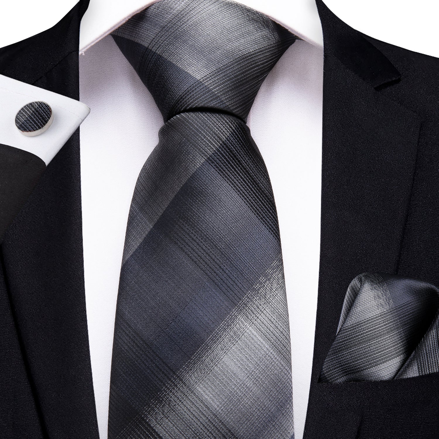 GentCrest Blue Plaid Tie Hanky Cufflinks Set - Image 1