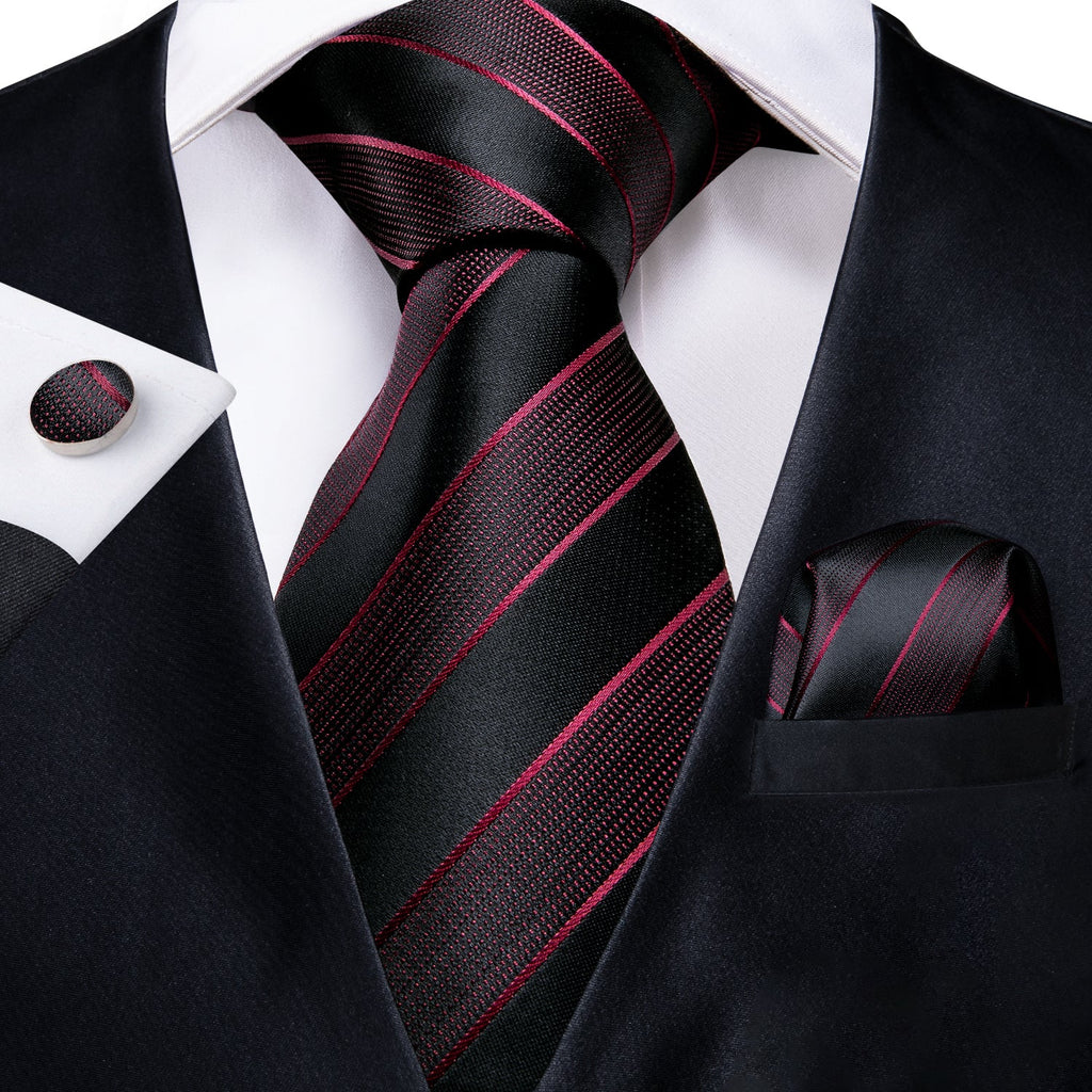 GentCrest Black Striped Tie Hanky Cufflinks Set - Image 1
