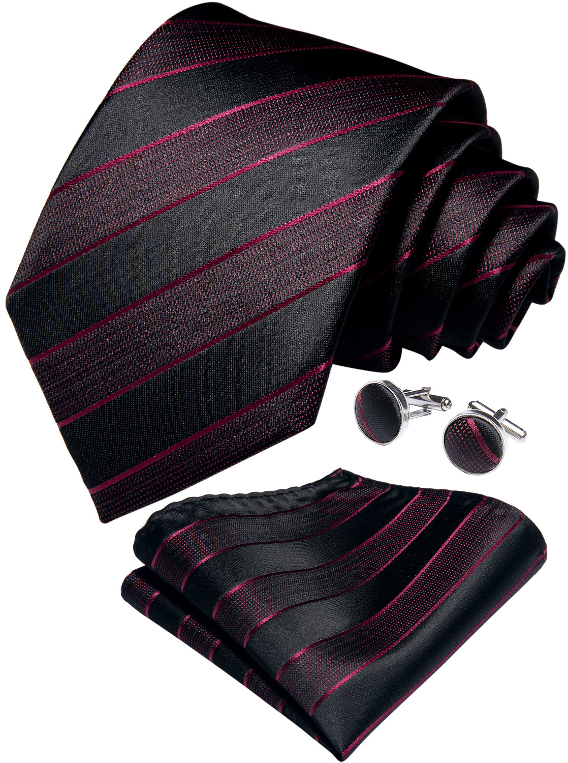 GentCrest Black Striped Tie Hanky Cufflinks Set - Image 2