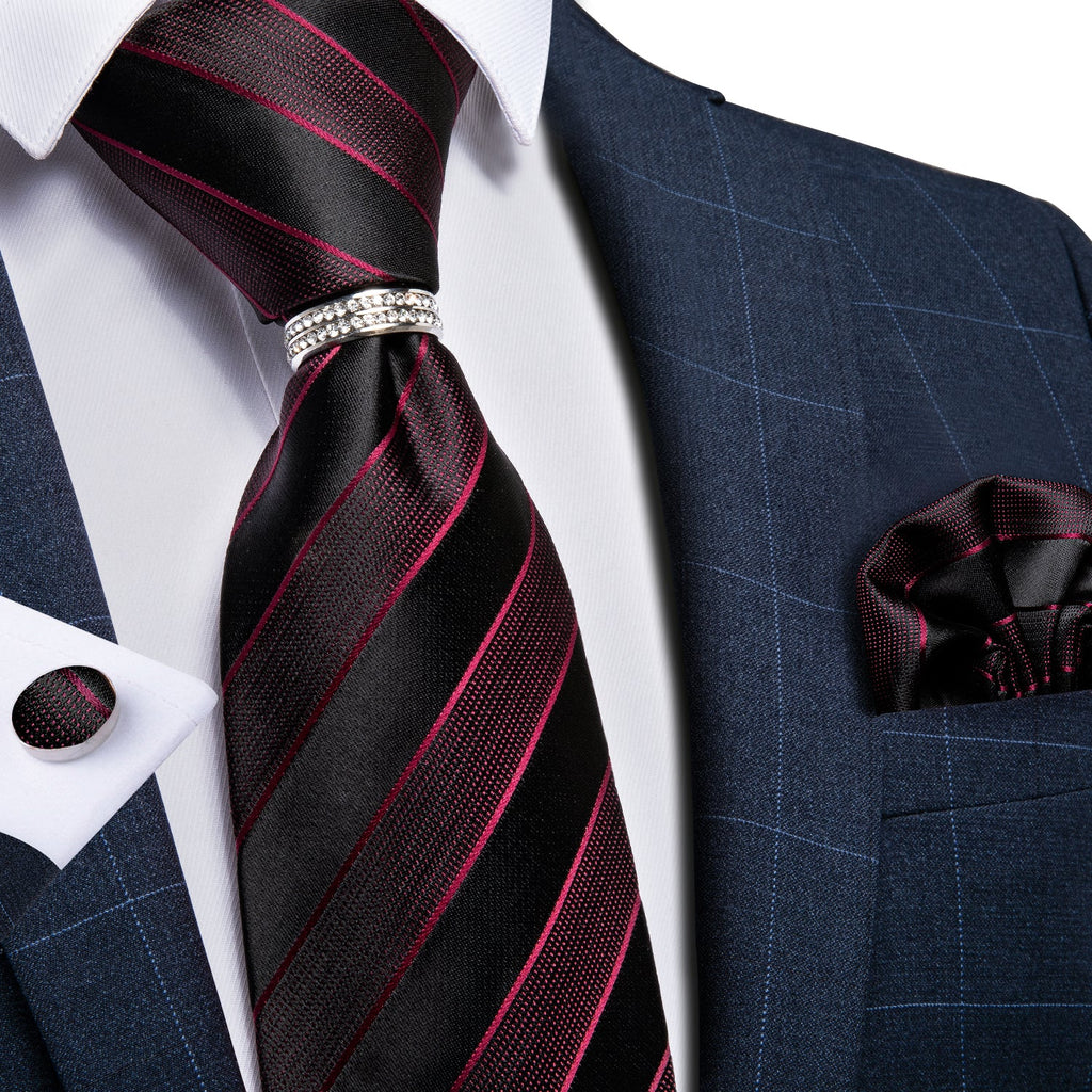 GentCrest Black Striped Tie with Rings - Image 1