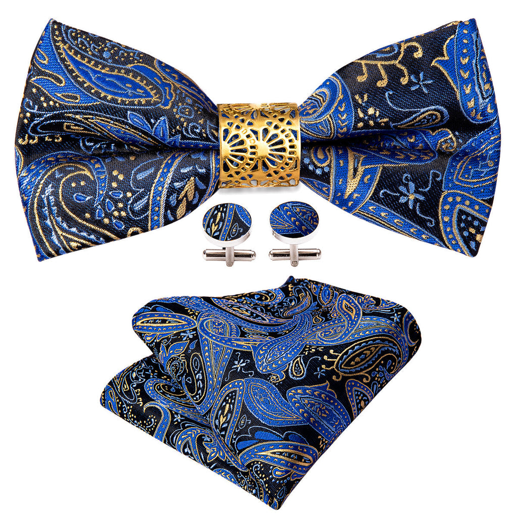 Blue Paisley Bow Tie Set - GentCrest
