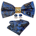 Blue Paisley Bow Tie Set - GentCrest