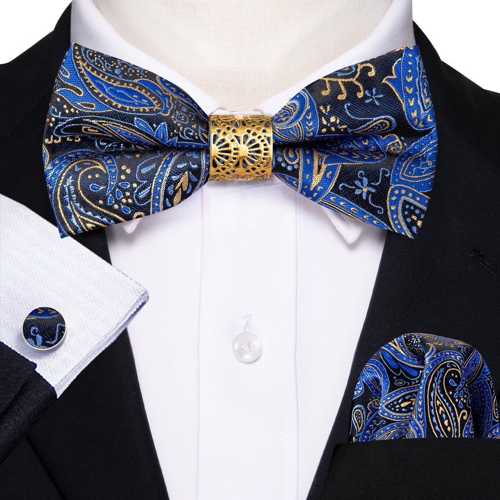 Blue Paisley Bow Tie Set - GentCrest - View 2