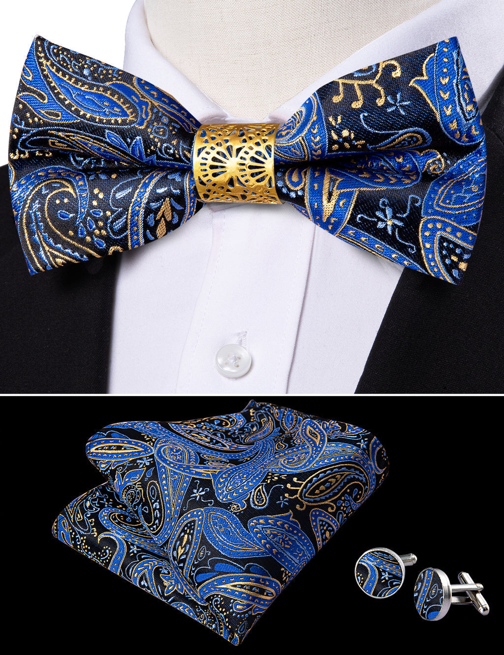 Blue Paisley Bow Tie Set - GentCrest - View 4