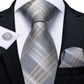 GentCrest Grey Plaid Tie Hanky Cufflinks Set - Image 1
