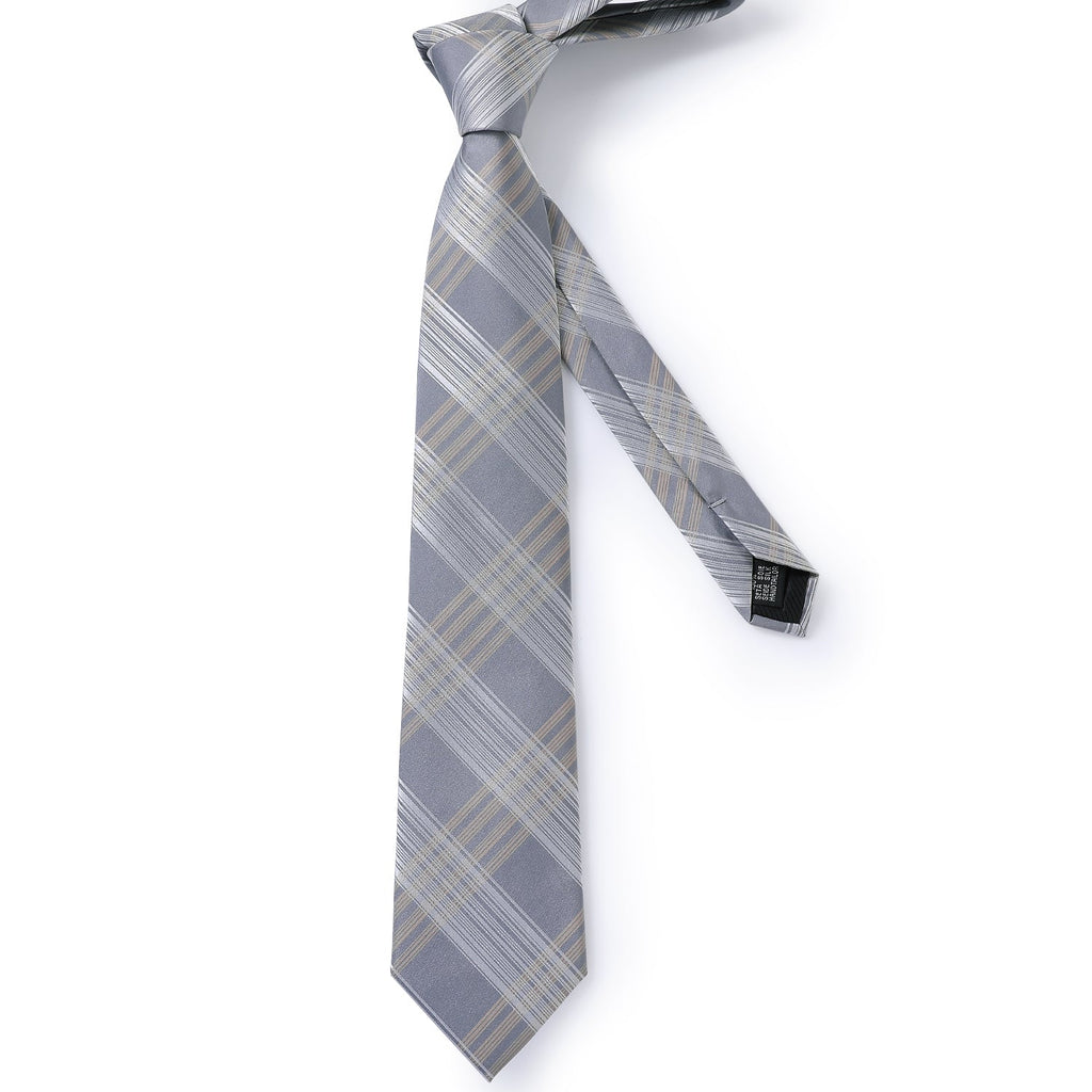 GentCrest Grey Plaid Tie Hanky Cufflinks Set - Image 3