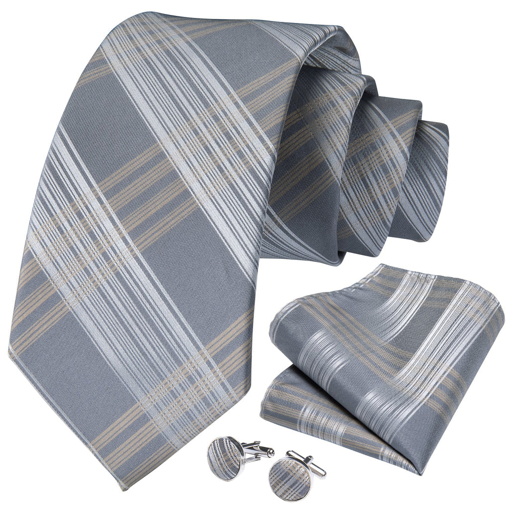 GentCrest Grey Plaid Tie Hanky Cufflinks Set - Image 2