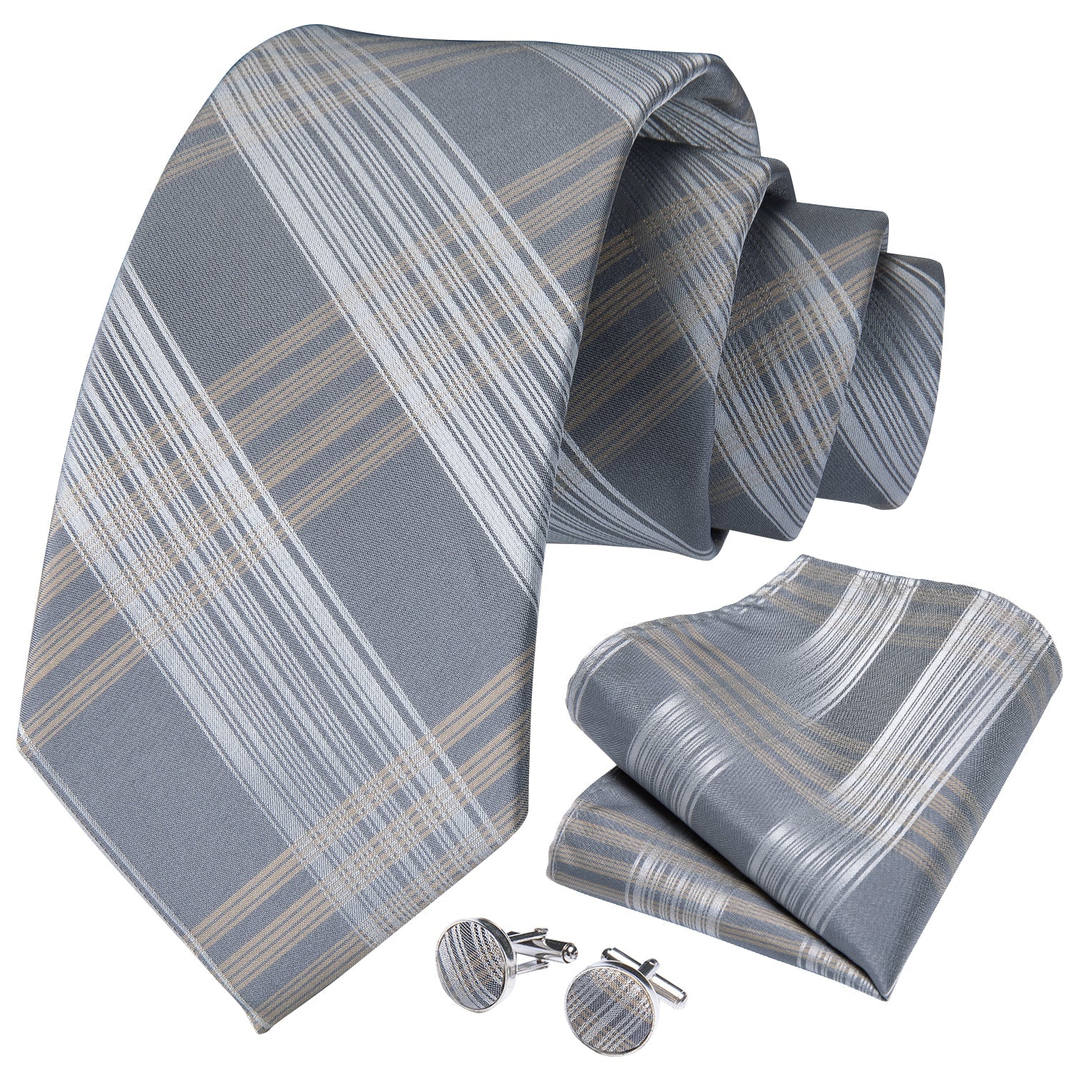 GentCrest Grey Plaid Tie Hanky Cufflinks Set - Image 2