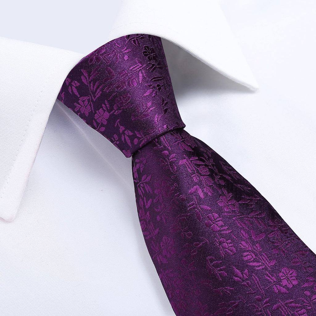 GentCrest Purple Floral Tie with Lapel Pin - Image 4