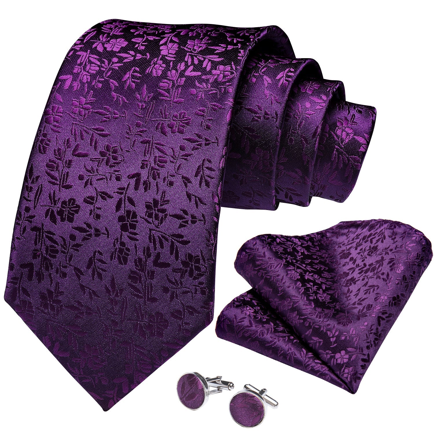 GentCrest Purple Floral Tie with Lapel Pin - Image 2