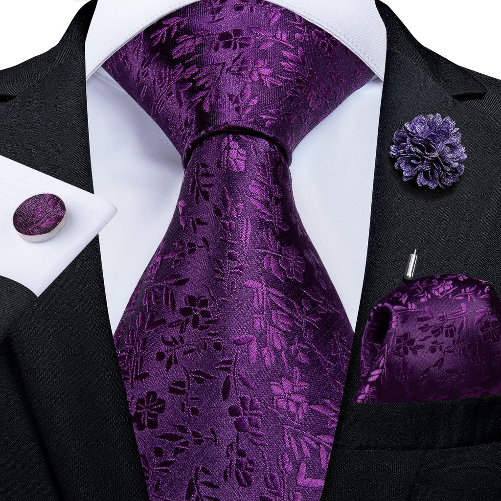 GentCrest Purple Floral Tie with Lapel Pin - Image 1
